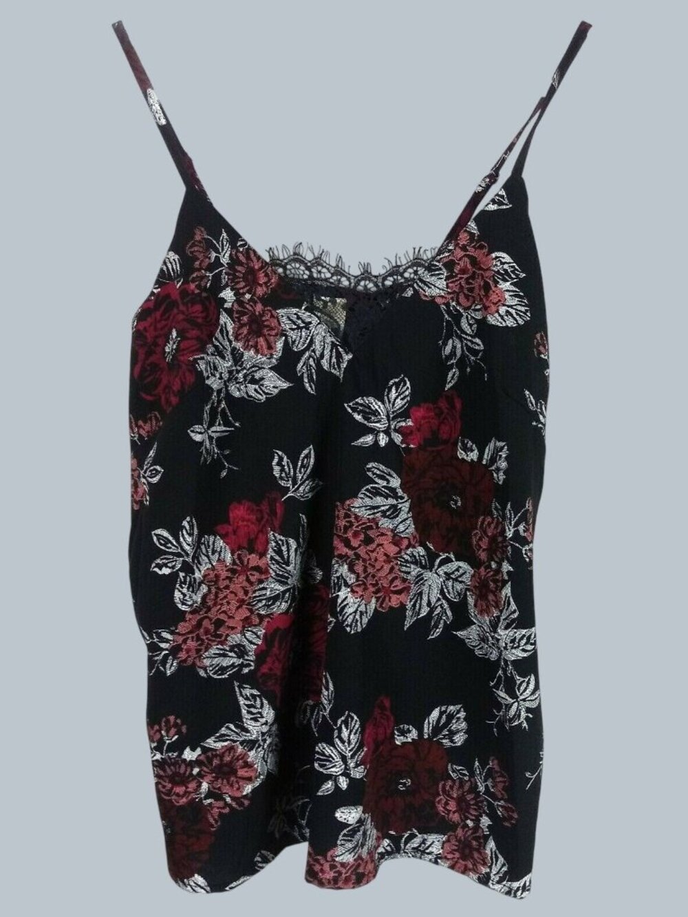 Japna Lounge Floral Lace Trim Camisole Womens M Black Summer Festival Romantic